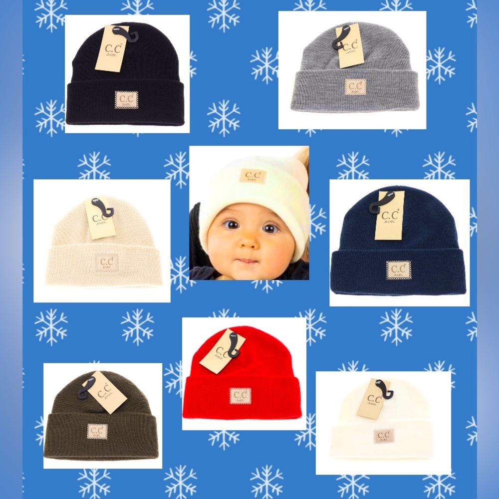 Infant Baby Assorted Oversize Logo Patch Knit Cuffed Beanie Skull Cap Hat NIP